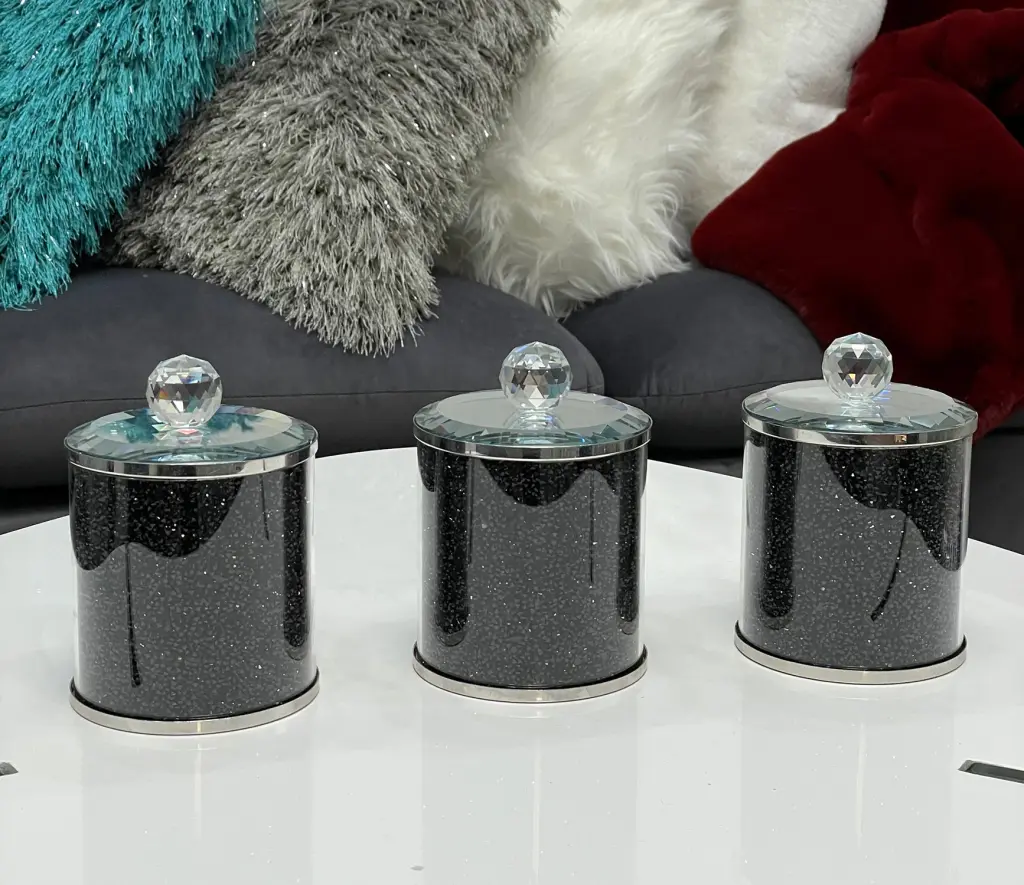 Ambrose Exquisite Three Glass Canister Set Gift Box Black Glass furnings