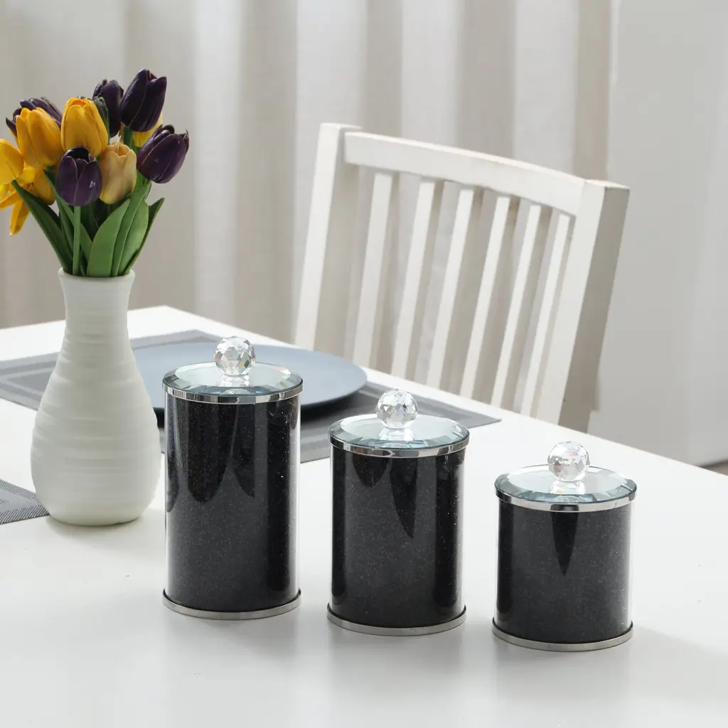 Ambrose Exquisite Three Glass Canister Set Gift Box Black furnings