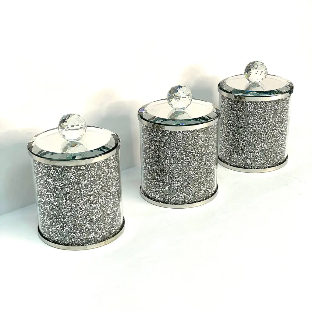 Ambrose Exquisite Three Glass Canister Set Gift Box Silver Glass furnings