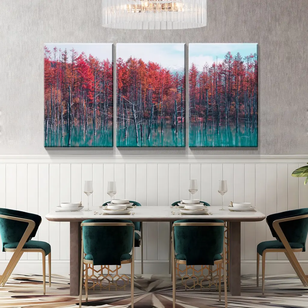 3 Panels Framed Maple Forest Canvas Wall Art Modern Home Decor looife art