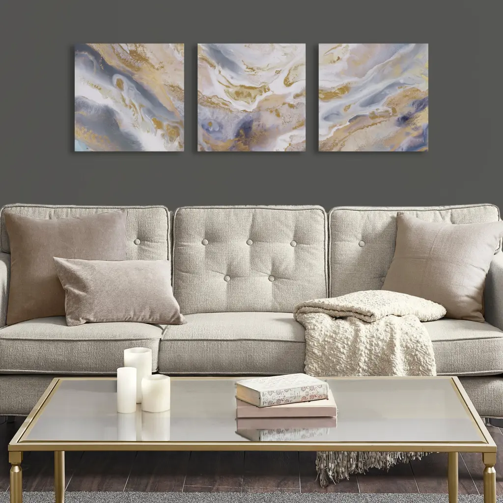 Glitter And Gold Foil Abstract Triptych 3 Piece Canvas Wall Art Set jla
