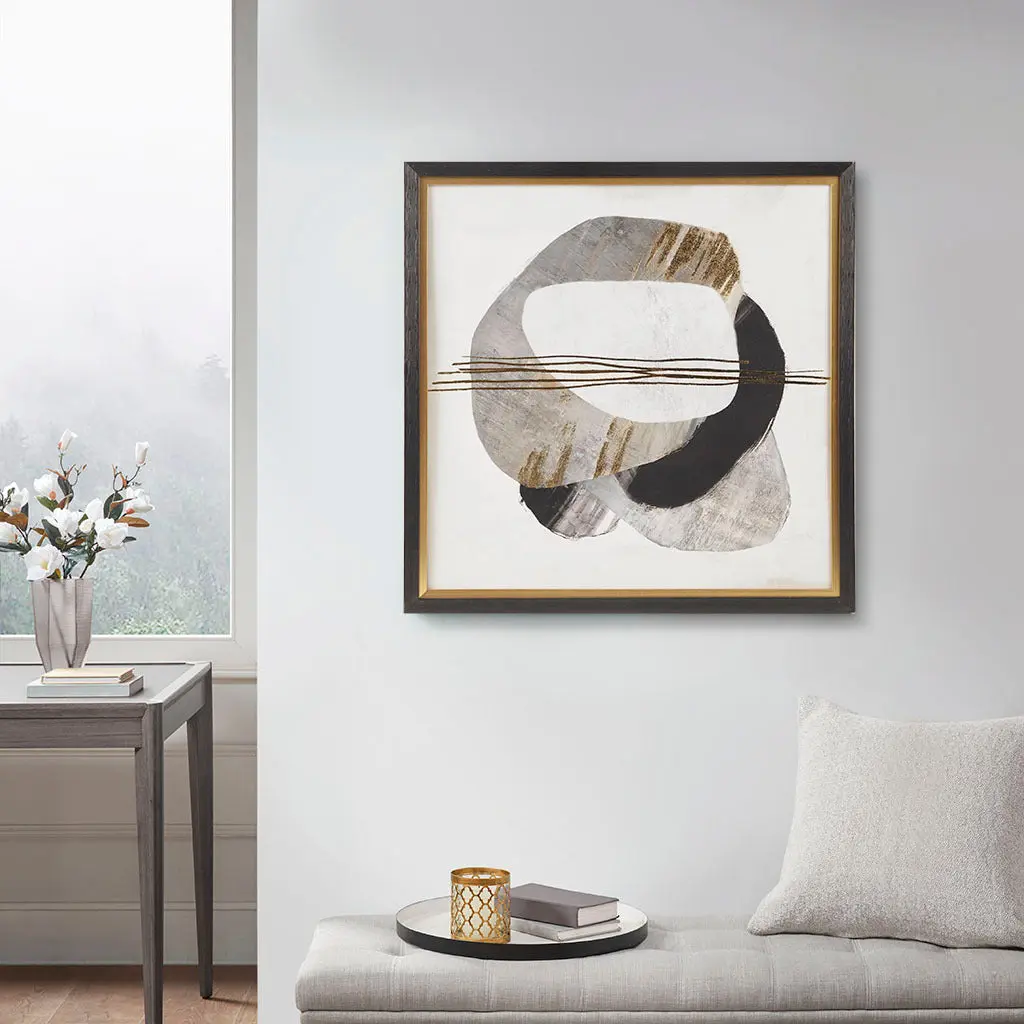 Gold Foil Abstract Framed Canvas Wall Art Black Wood Modern Home Decor jla