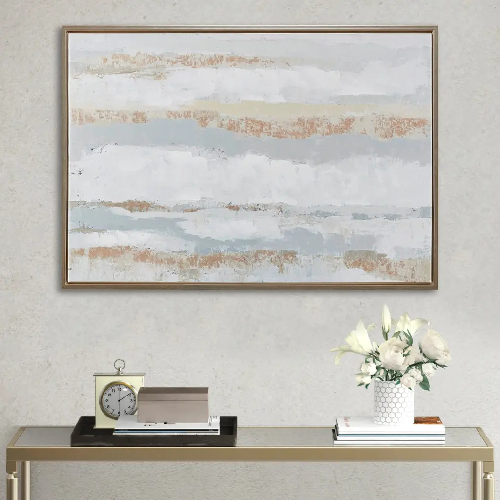 Gold Foil And Hand Embellished Abstract Framed Canvas Wall Art Natural Modern Decor jla