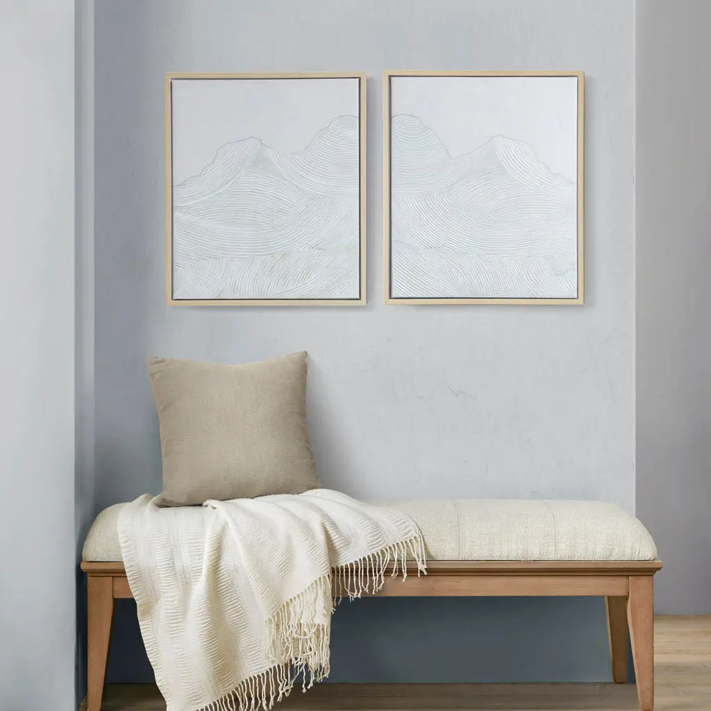 Hand Embellished Abstract 2 Piece Framed Canvas Wall Art Set Ivory jla