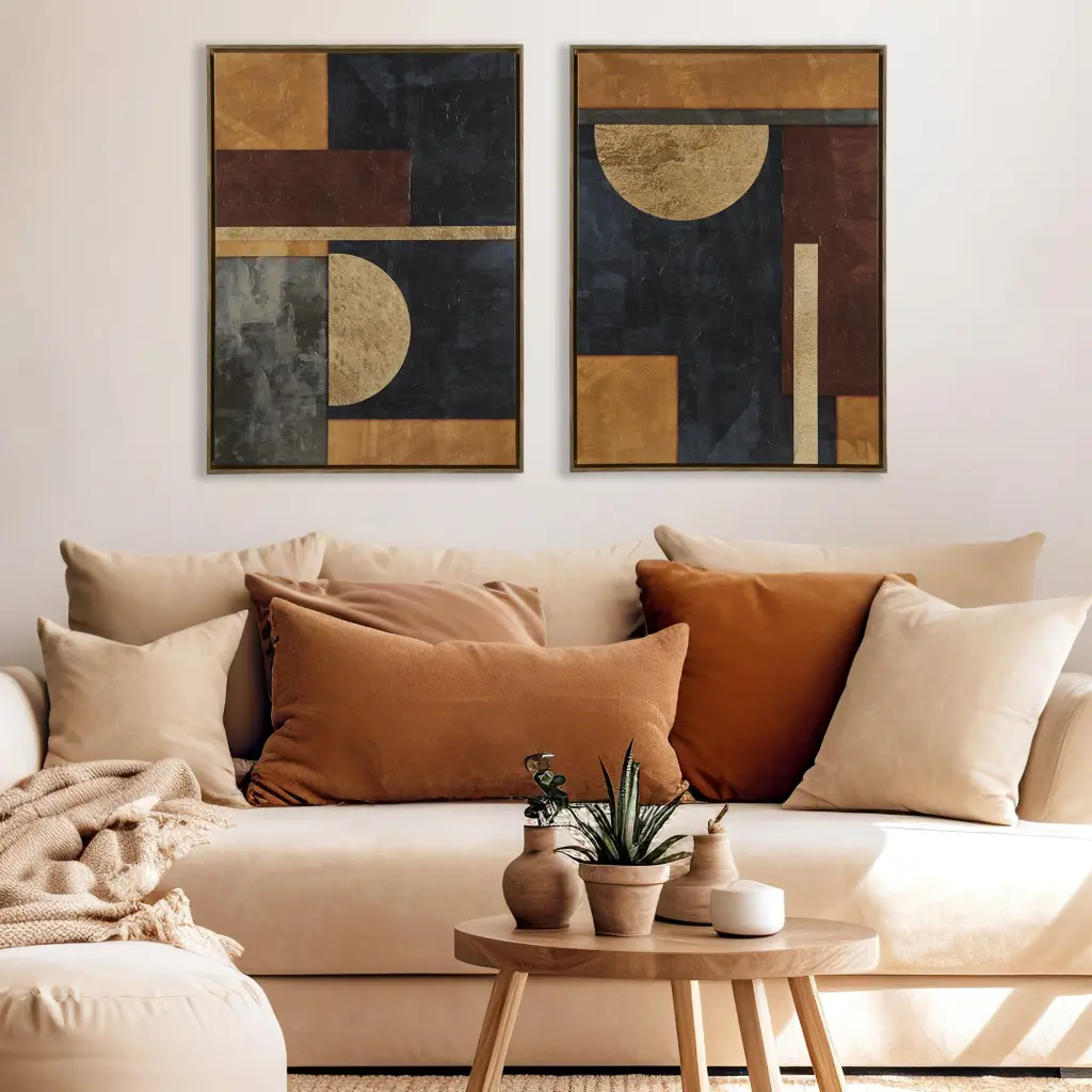 Hand Embellished Abstract 2 Piece Framed Canvas Wall Art Set Multi Color jla