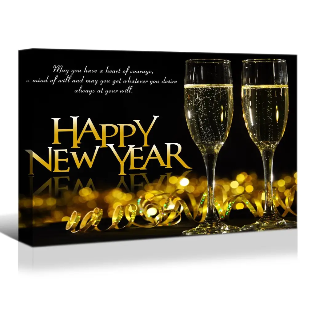 Framed Canvas Wall Art Decor Painting Golden Happy Year Blessings looife art