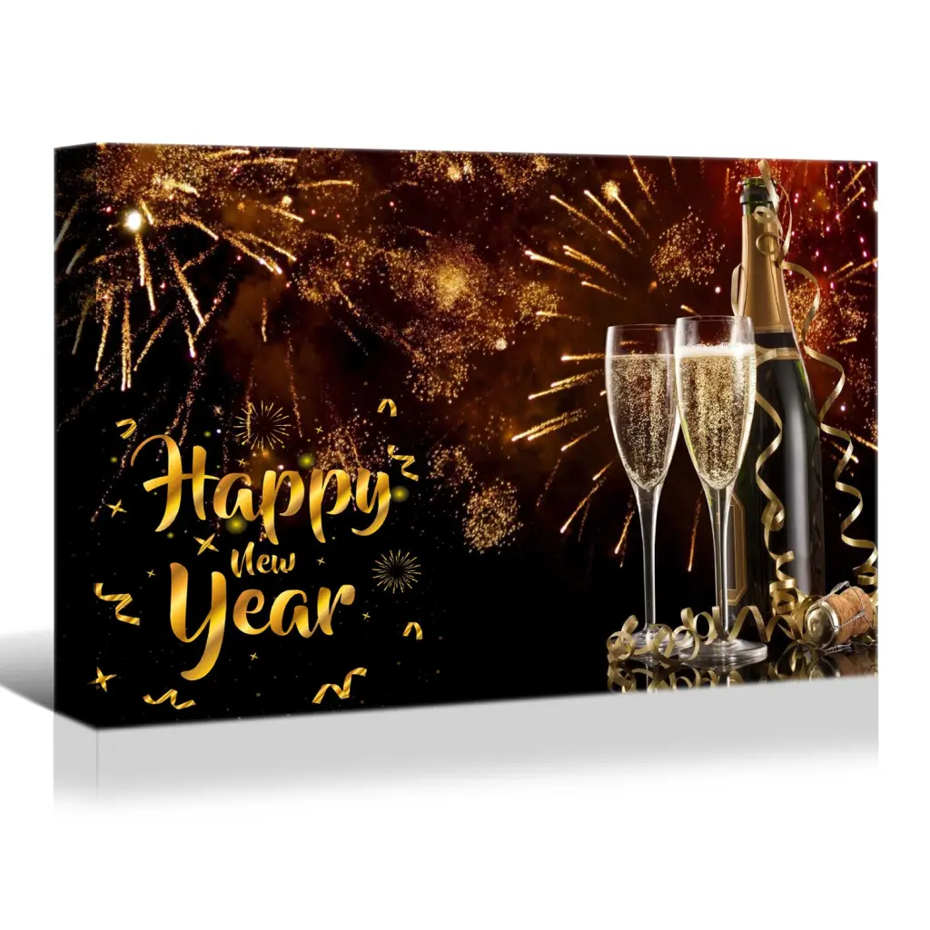 Golden Happy Year Blessings Framed Canvas Wall Art Decor Painting looife art