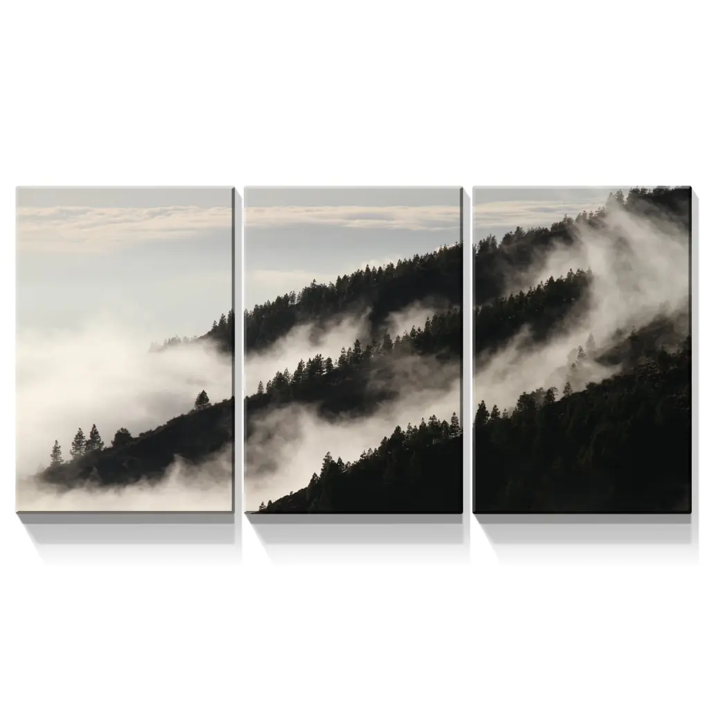 3 Panels Framed Misty Forest Canvas Wall Art Decor Set 3 Pieces looife art