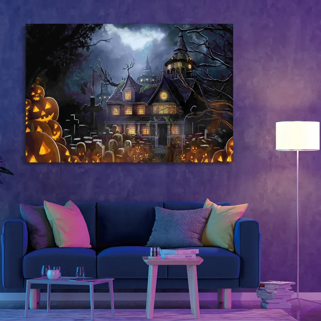 1 Piece Drop Ping Framed Canvas Wall Art Decor Painting Halloween - Haunted Theme looife art