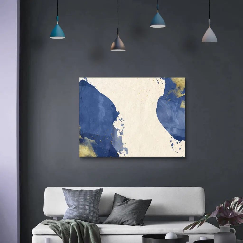 Framed Canvas Wall Art Decor Abstract Painting Blue And White Color Modern Living Room Decor rnb