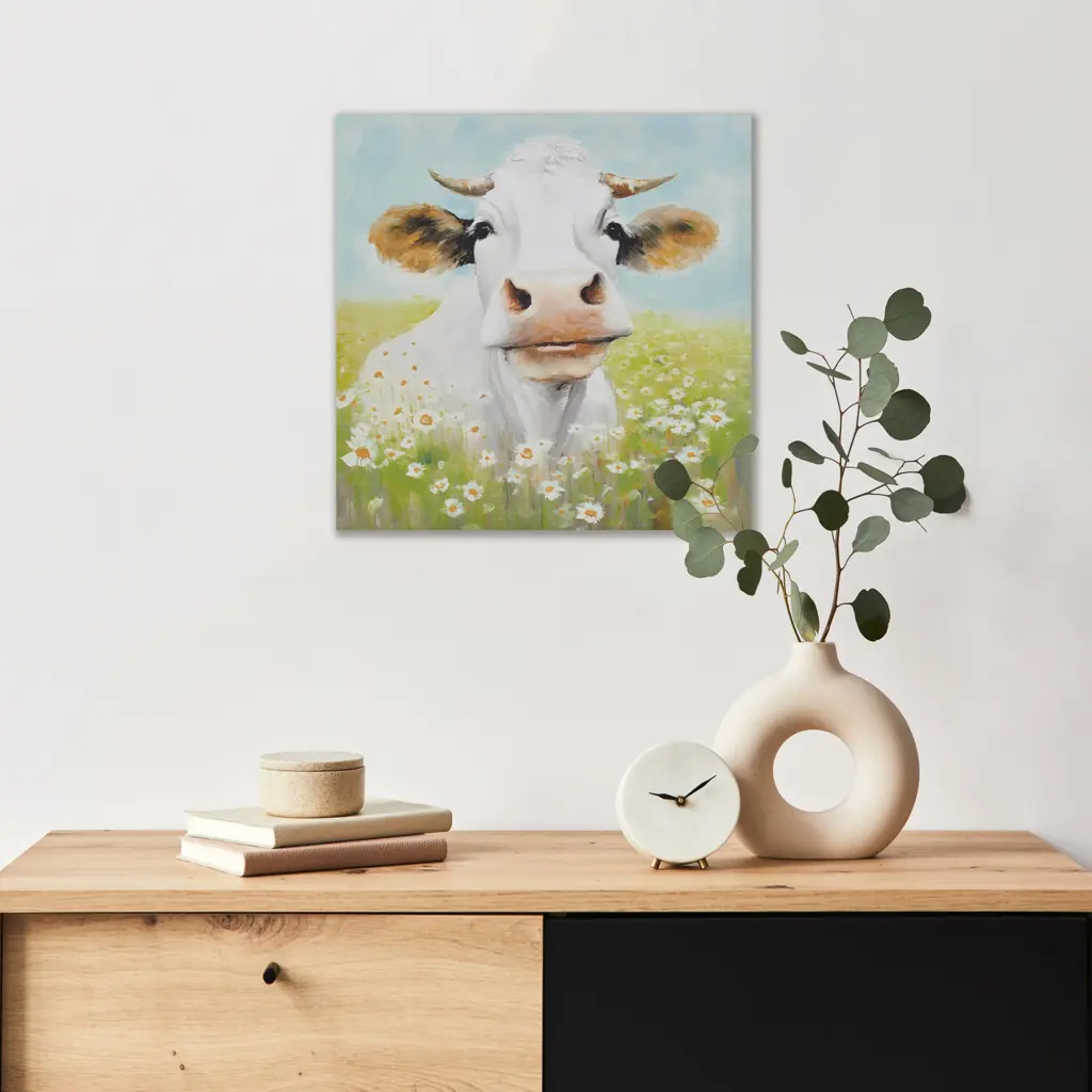Cow Canvas Wall Art Green Multi MDF jla
