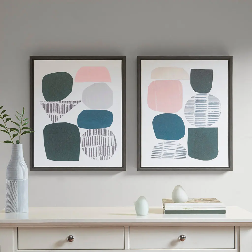 Grey Rock Garden Gel Coat Framed Canvas 2 Piece Set Multi MDF Wall Art jla