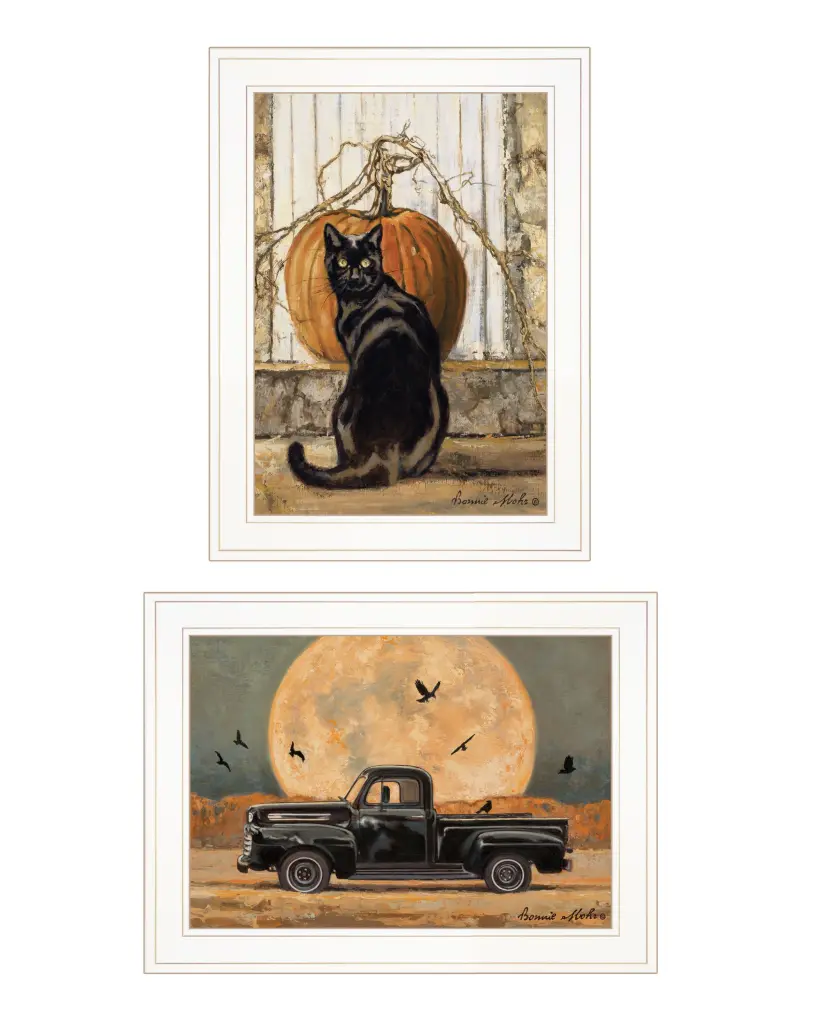 Harvest Moon Black Cat And Truck 2 Piece Vignette Bonnie Mohr Wall Art trendy decor 4u