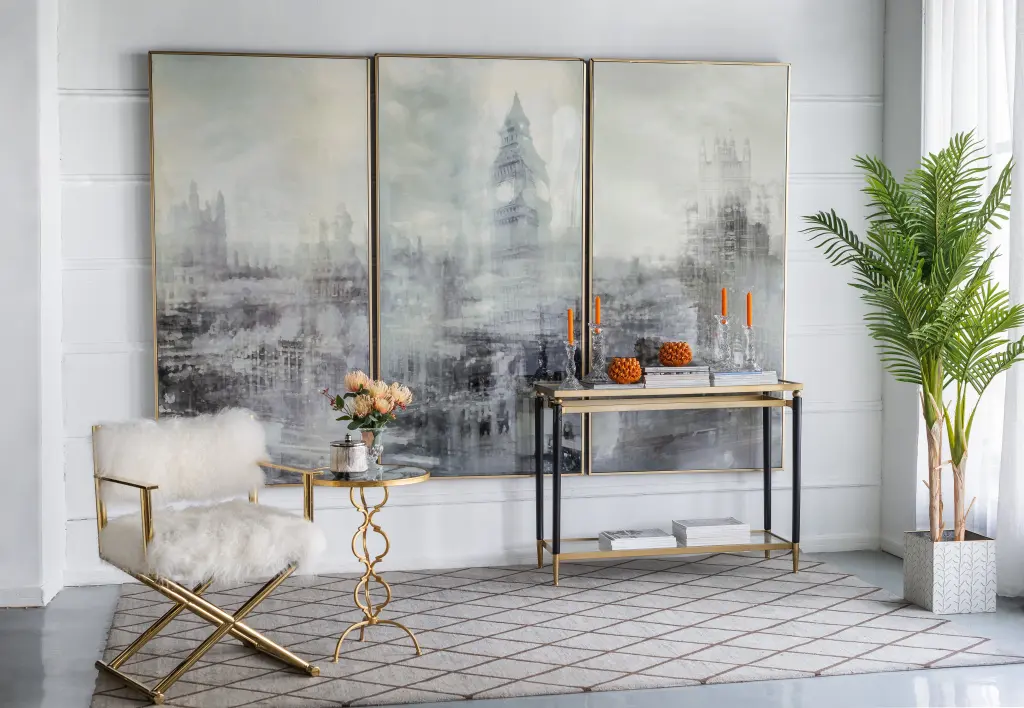 35.5X71 Inch Foggy City Rectangle Framed Wall Art Canvas Print w2078
