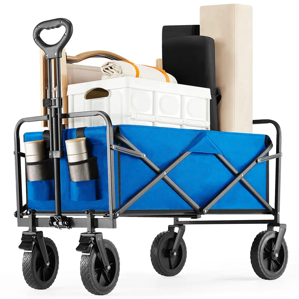 Folding Wagon Cart Wheels Large Foldable Grocery Cart Blue w2201