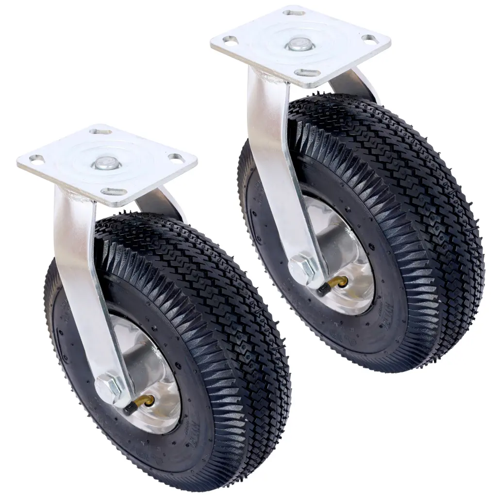 10In Caster Wheel 2Pcs Swivel Pneumatic Tire Swivel Plate g-h