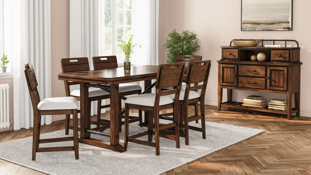 Casual Counter Stool Brown Finish - Contrasting Upholstered Seat Set ihomefurnishings