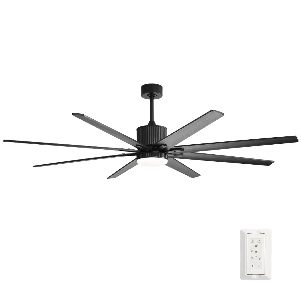 76 Inch Ceiling Fan 18W Dimmable LED Light and Remote Control 8 Solid Wood Blades