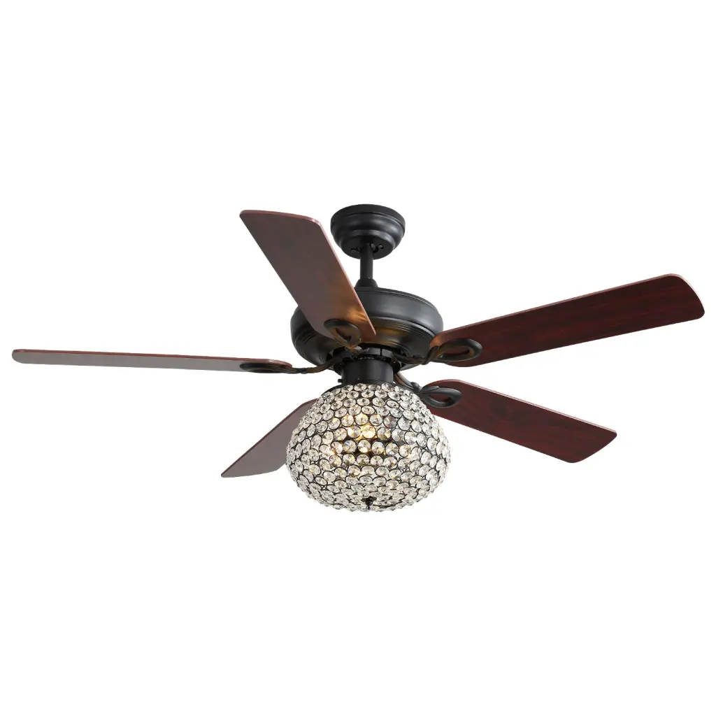 52 Inch Crystal Ceiling Fan 3 Speed Wind 5 Plywood Blades Remote Control