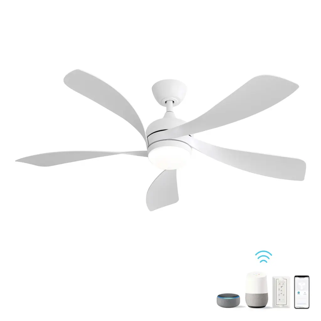 52 Inch Modern Ceiling Fan 3 Color Dimmable Light 5 Abs Blades Remote
