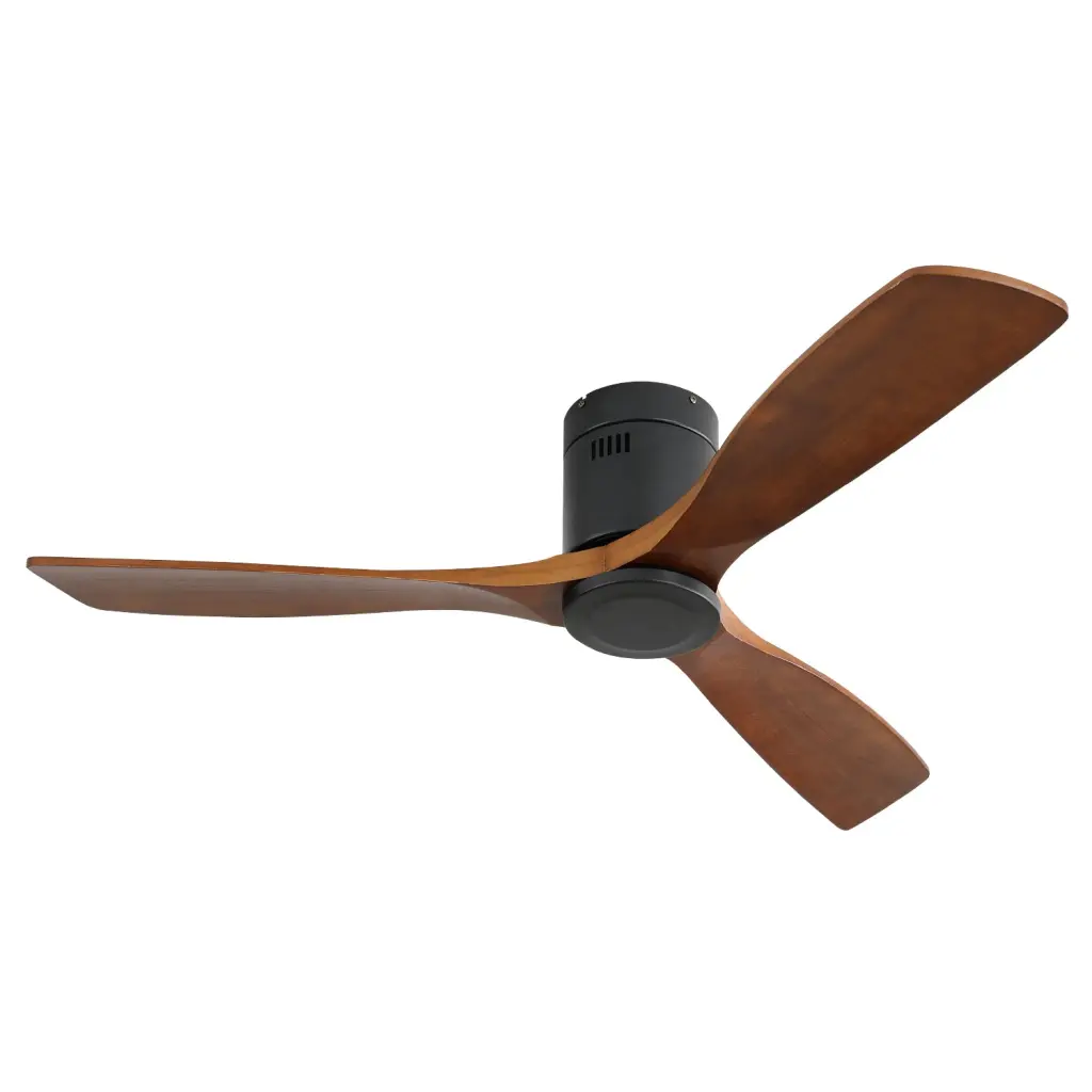 52 Inch Low Profile Ceiling Fan Dc 3 Carved Wood Fan Blade Noiseless Remote Control ceiling fan with light