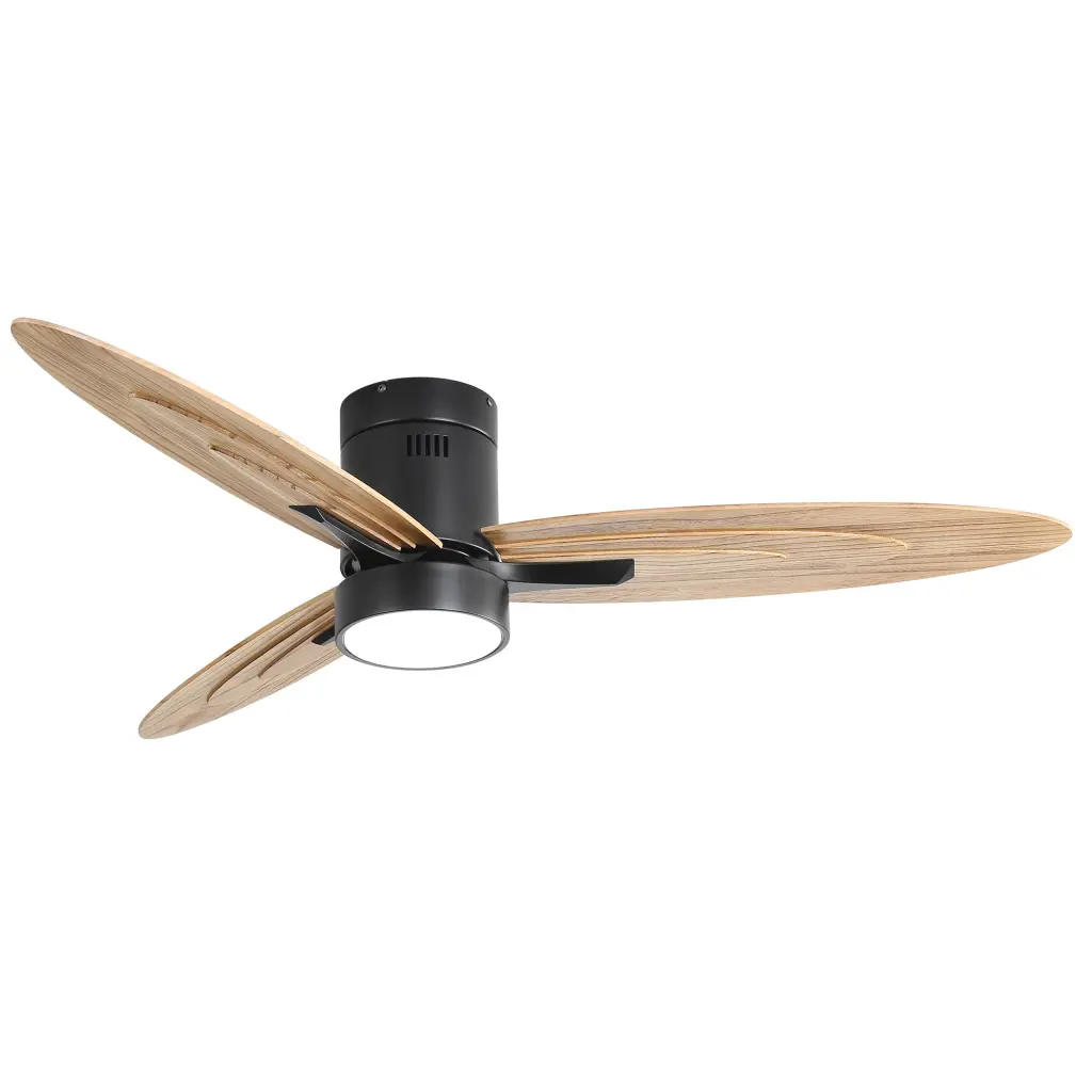 56 Inch Modern Flush Mount Ceiling Light Remote 3 Solid Wood Black Blades ceiling fan with light