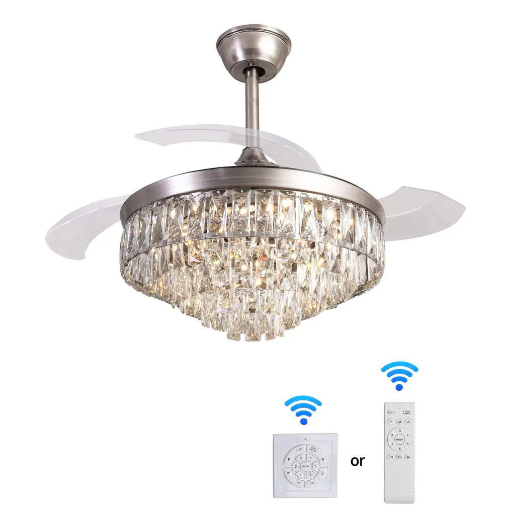 42 Inches Crystal Ceiling Fan Silver Chandelier Design hc ceiling fan with light