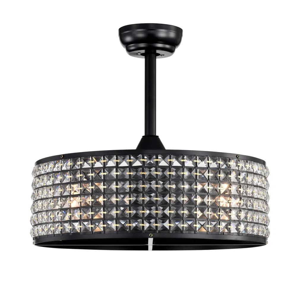 20.67 Inch Crystal Ceiling Fan AC Motor Black Enclosed Ceiling Fan Light hengermei