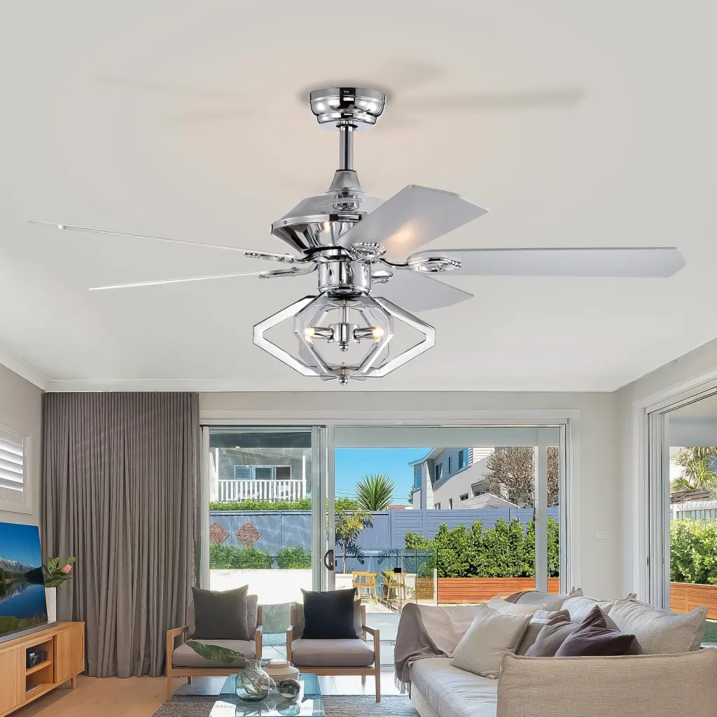 52 Inch Dual Wood 5 Blade Crystal Ceiling Fan Remote Chrome Finish hengermei