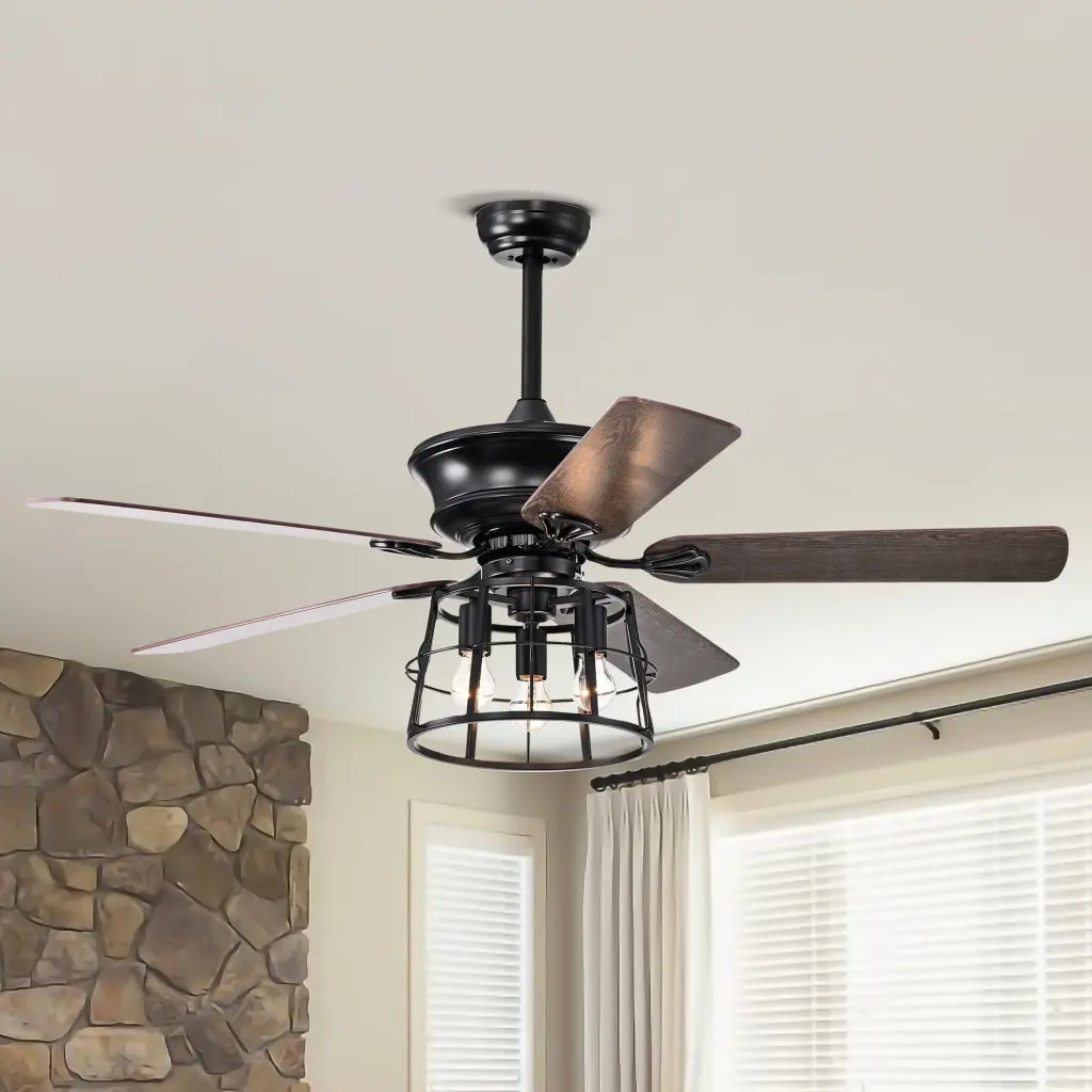 52 Inch Farmhouse Ceiling Fan Lights Industrial Cage Ceiling Fan Remote Control hengermei