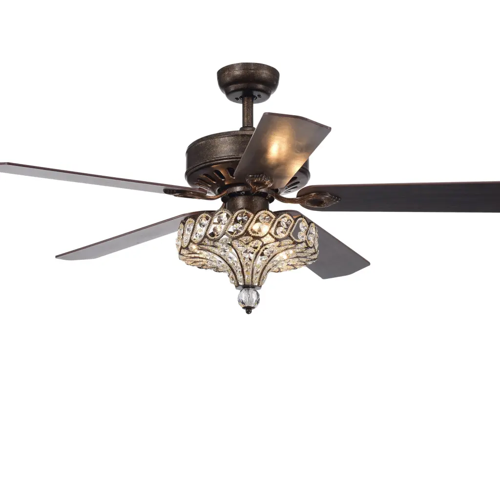 52 Inch Timeless Crystal Ceiling Fan Lamp 3 Speed and 5 Reversible Blades hengermei