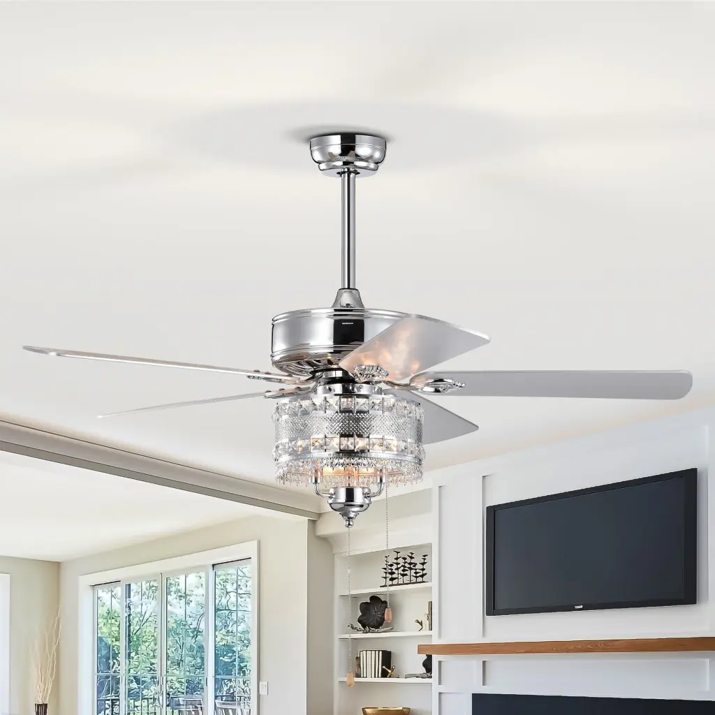 52 Inch Timeless Crystal Ceiling Fan Lamp 5 Reversible Blades Living Room hengermei