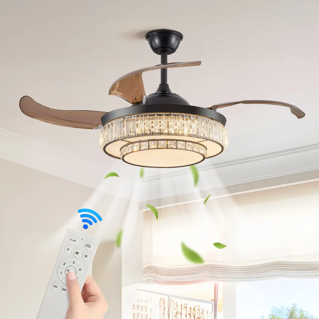 Contemporary Led Retractable Ceiling Fan Light And Remote Regulation lighting commune