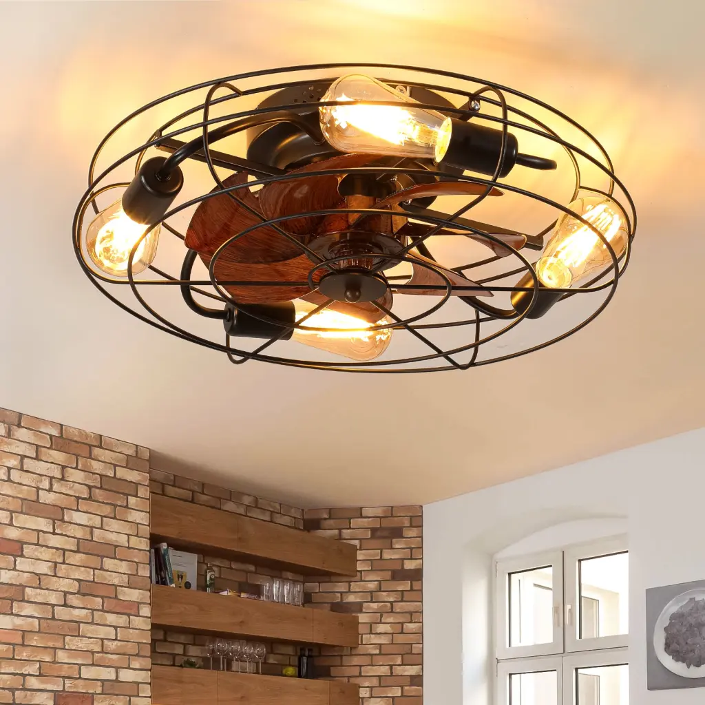 20 Inch Caged Ceiling Fan Light Low Profile Farmhouse Style lighting commune