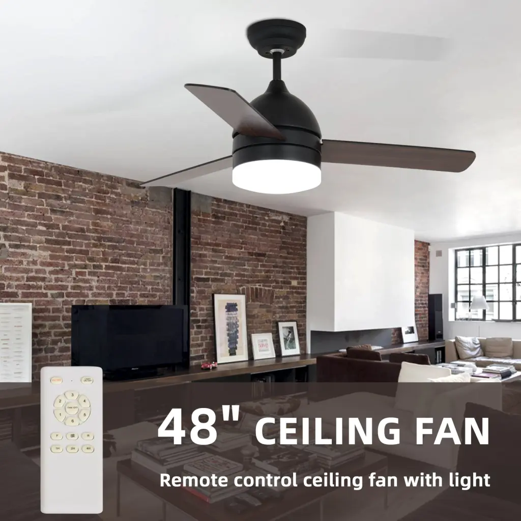 48 Inch Minimalist Straight Blade Fan Black Metal & Wood w1962 seehui lighting
