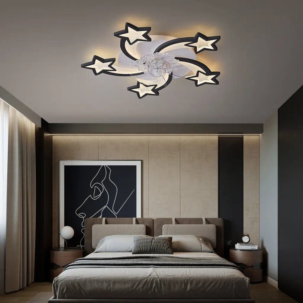 29 Inches Ceiling Fan Lights Remote Regulation Dimmable LED 6 Gear w1962 seehui lighting