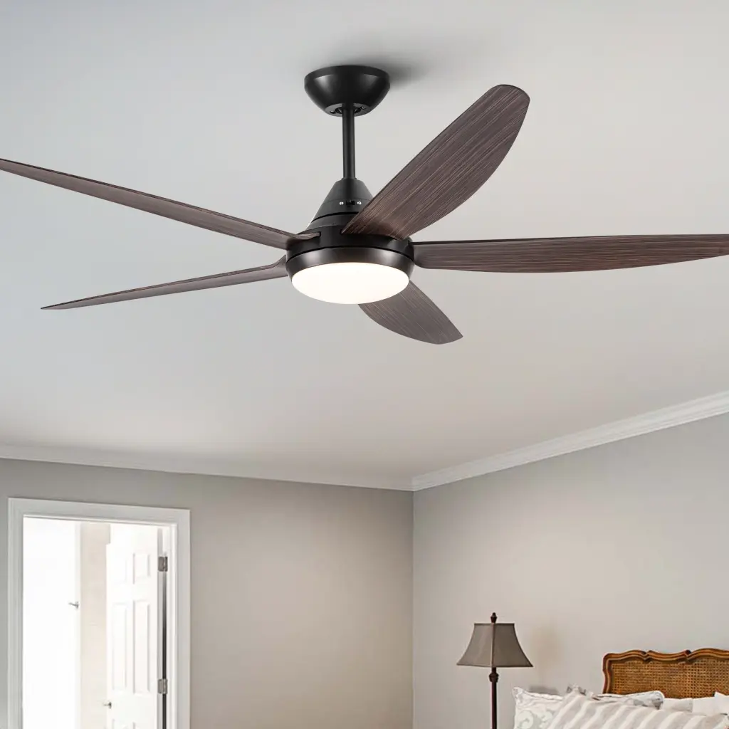 56 Inch Integrated LED Ceiling Fan Brown Wood Grain ABS Blades yuhao w1367