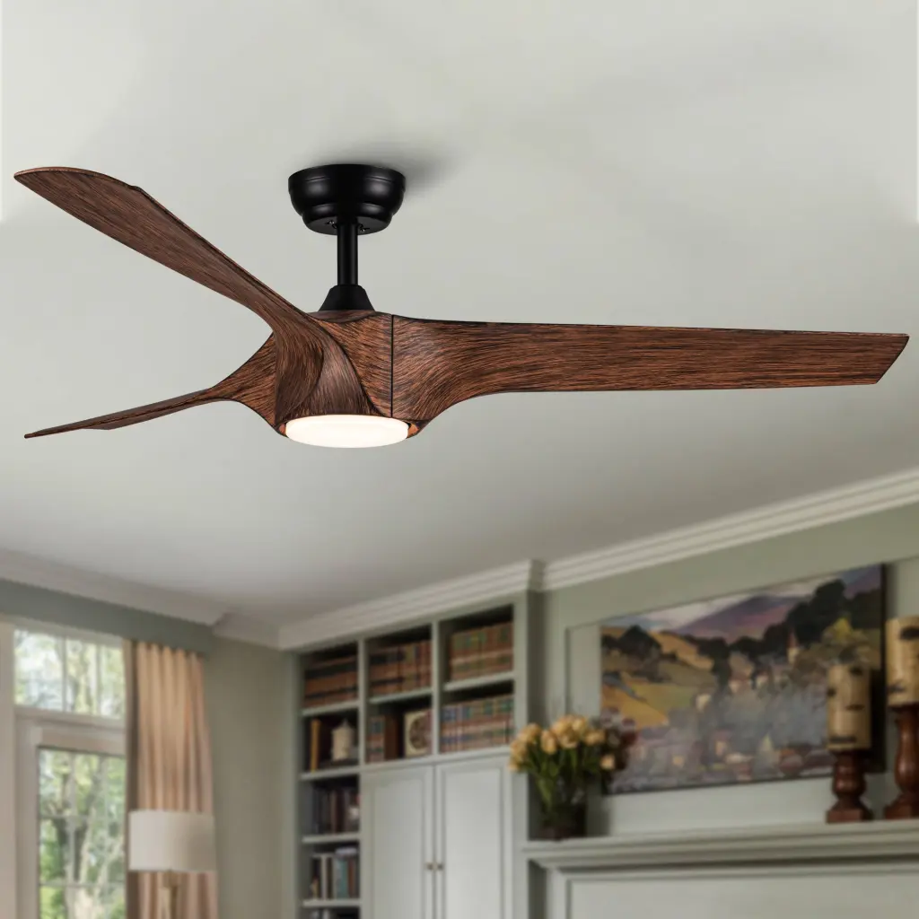 56 Inch Integrated LED Ceiling Fan Brown Wood Grain ABS Blades yuhao w1367