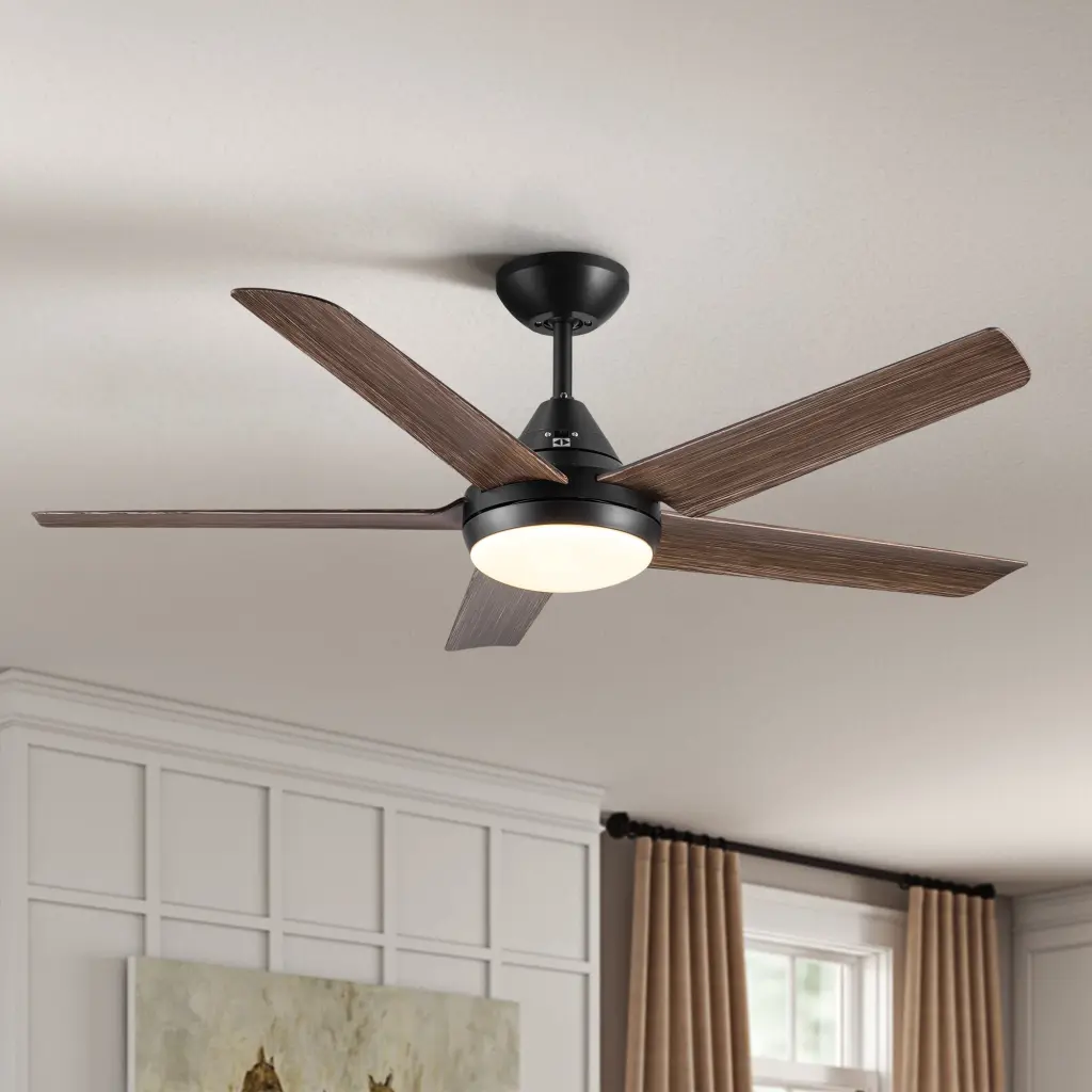 48 Inch Integrated LED Ceiling Fan Brown Wood Grain ABS Blades yuhao w1367