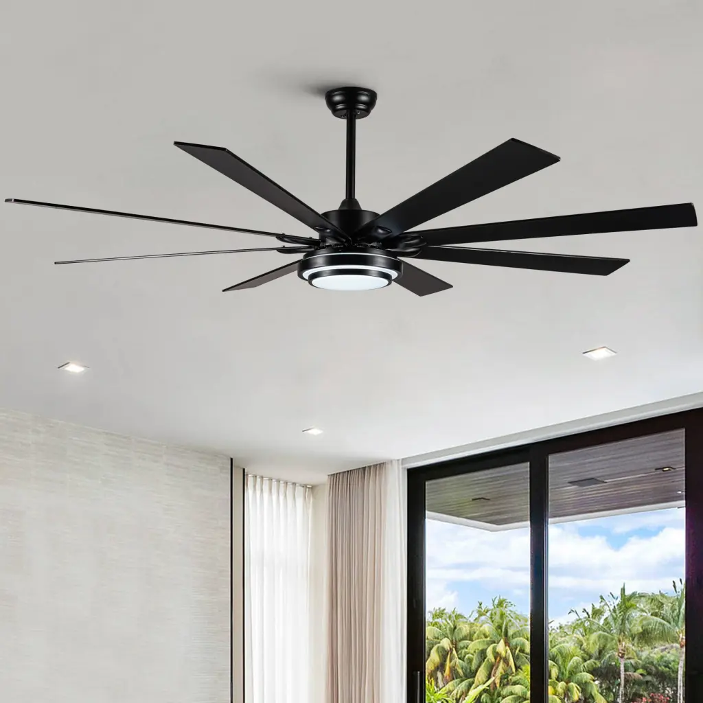 72 Inch Merged LED Matte Black Large Intelligent Ceiling Fan Remote Control Modern Cooling yuhao w1367
