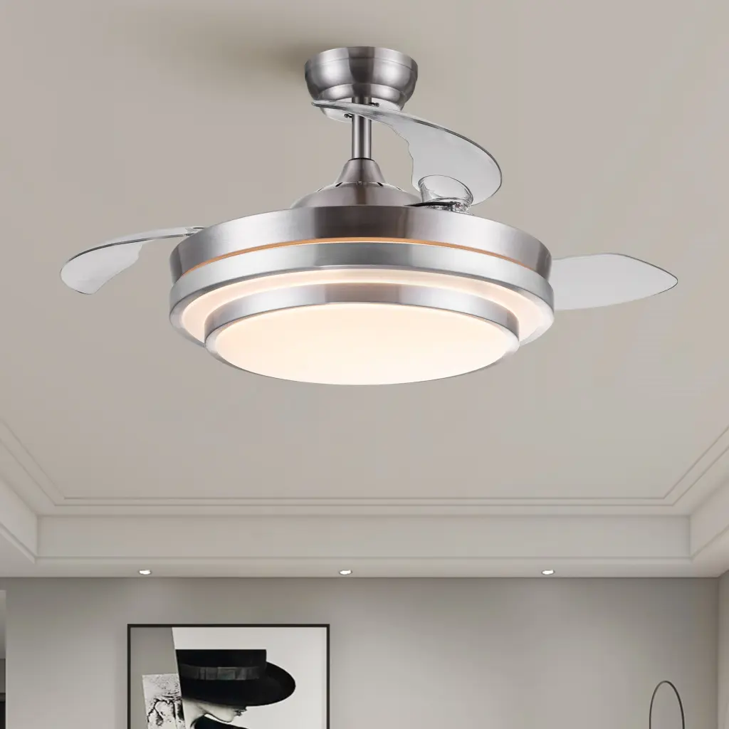 42 Inch Retractable Ceiling Fan Remote Regulation Brushed Nickel yuhao w1367