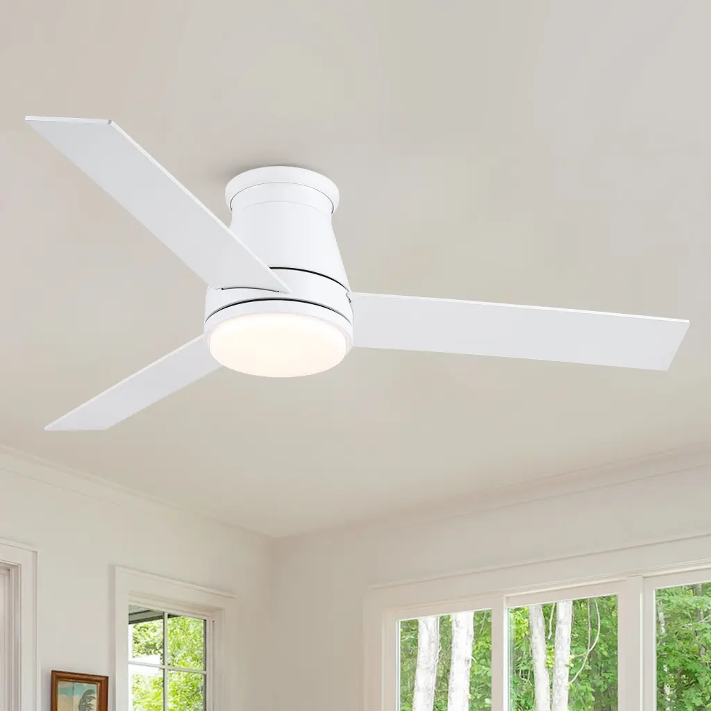 48 Inch White Blades Low Profile Ceiling Fan Light - American Traditional Style yuhao w1367