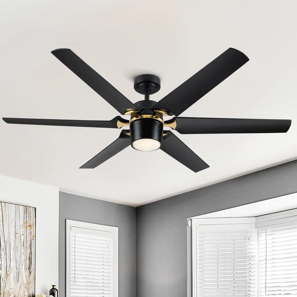Modern 60 Inch Merged LED Light Ceiling Fan Remote Control Matt Black yuhao w1367