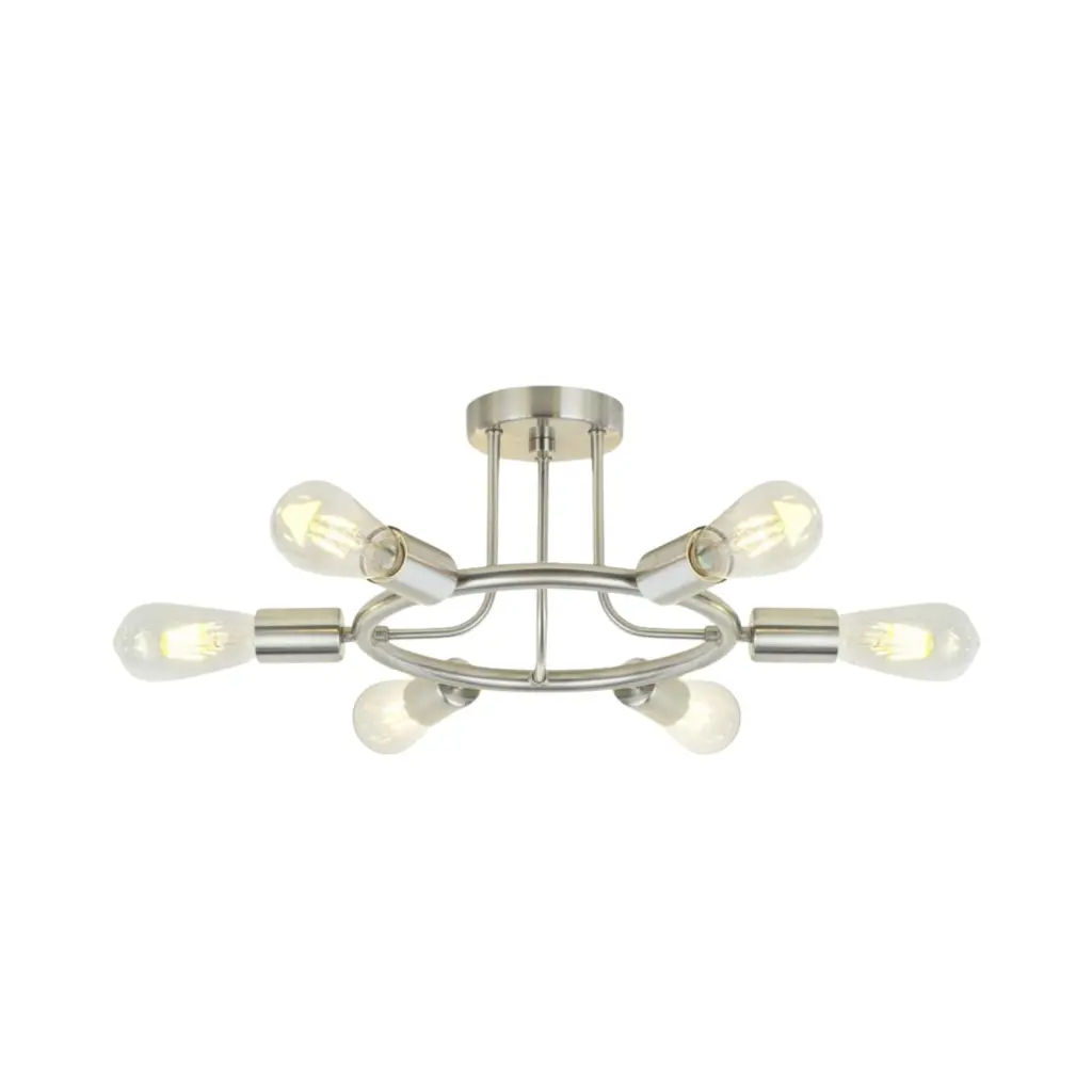 6 Light Modern Sputnik Semi Flush Mount Ceiling Light Brushed Nickel prohome