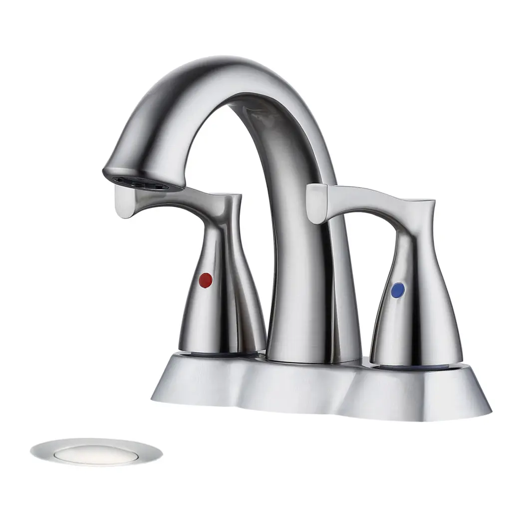 2 Handle 4 Inch Centerset Bathroom Sink Faucet Pop Up Drain Brushed Nickel mexile