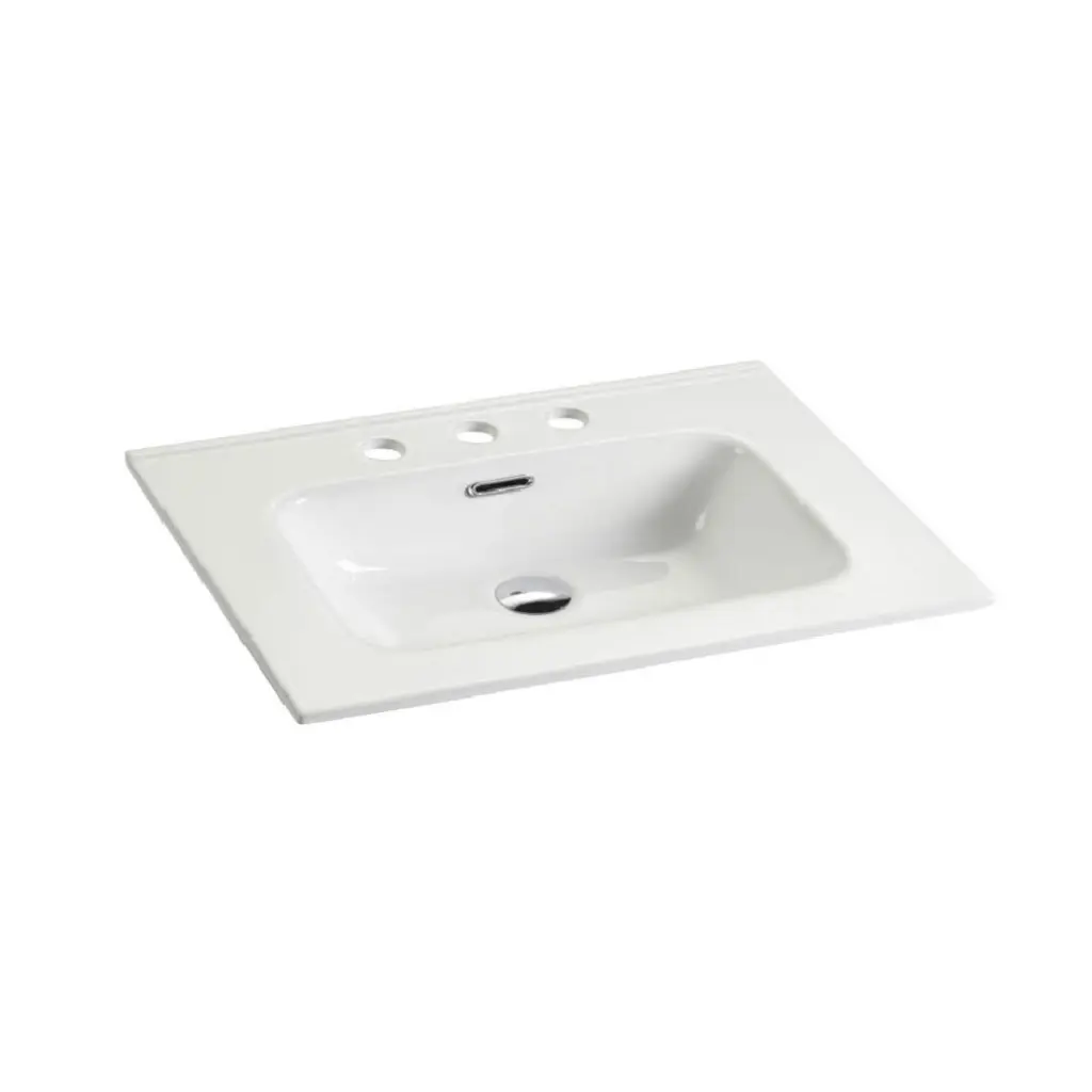 Merged White Ceramic Basin Three Predrilled Faucet Holes abay home