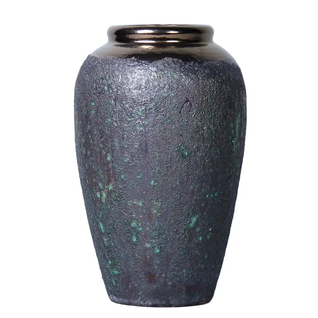 Vintage Smoke Ceramic Vase 7 Inch Diameter X 12 Inch Height Artisanal Home Decor furnings