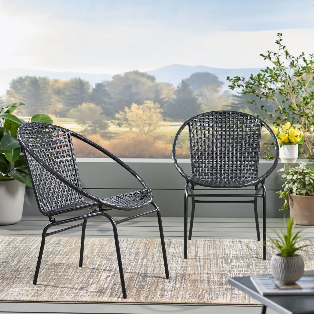 Java Chair Set 2 Black PE Rattan and Iron Frame Outdoor or Indoor n828 canada