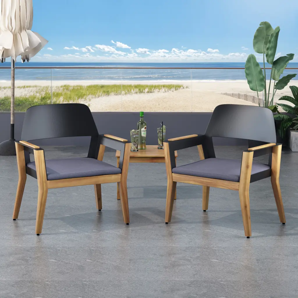 Soho Club Chair MP2 Set 2 Teak Wood Metal Waterproof Fabric Outdoor Chairs nh-cloudhouse