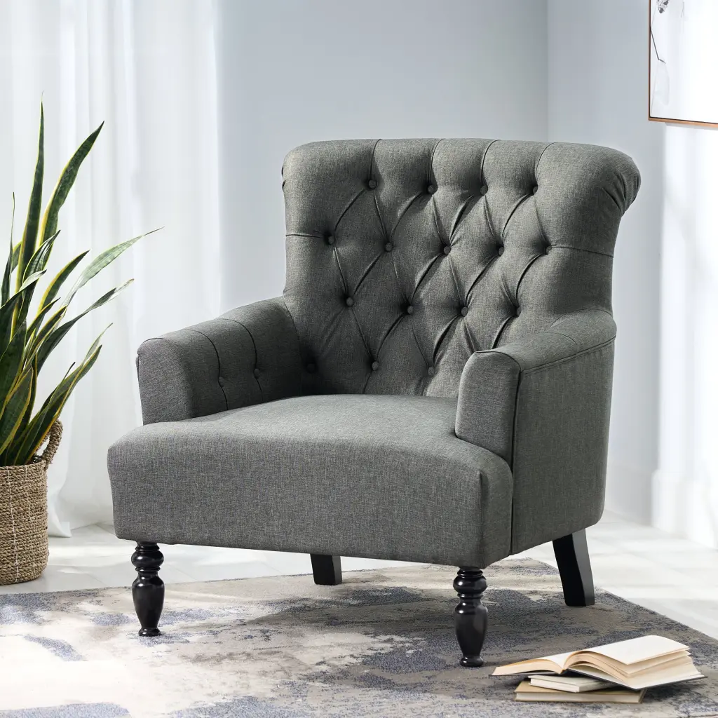 Club Chair Dark Gray Fabric Comfortable Lounge Chair Living Room nh-home living